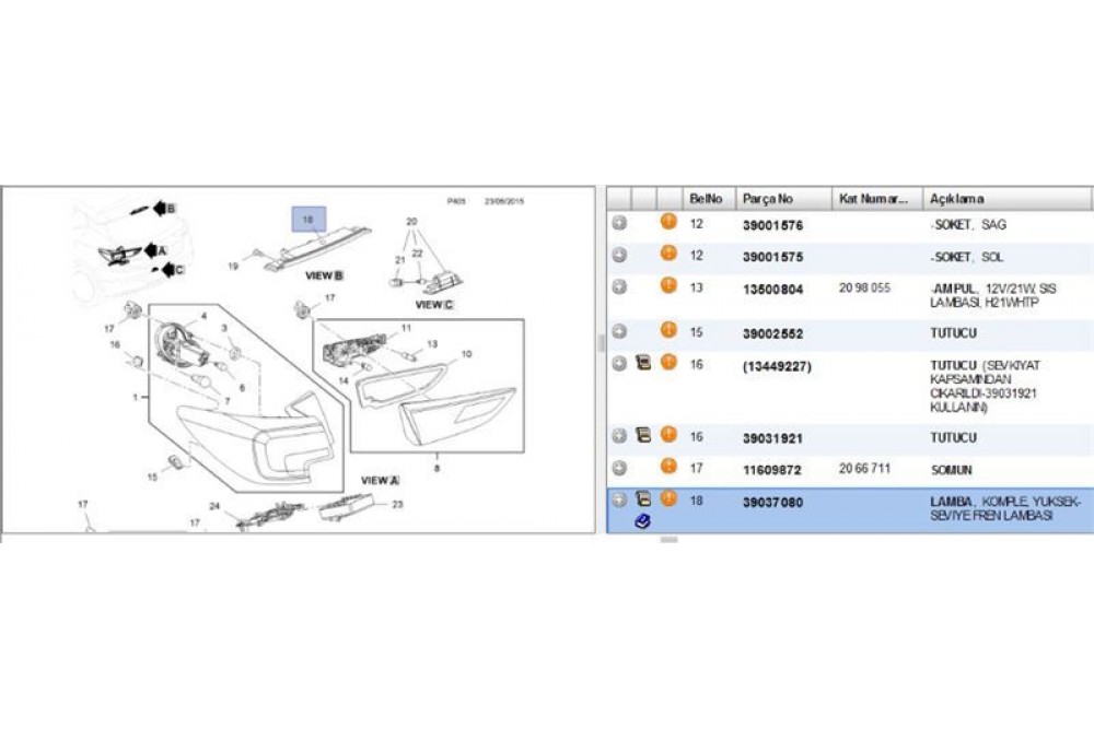 3. FREN STOP LAMBASI OPEL ASTRA K 39037080 3. FREN STOP LAMBASI OPEL ASTRA K 39037080