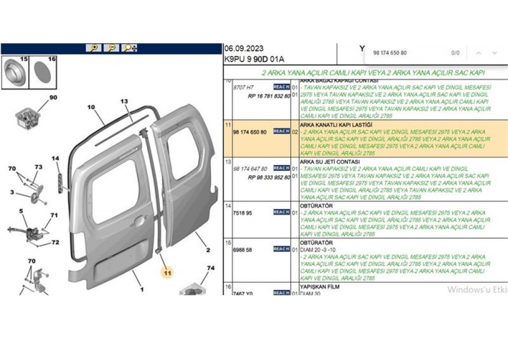 BAGAJ KAPAK ORTA LASTİĞİ BERLINGO VP (K9) BAGAJ KAPAK ORTA LASTİĞİ BERLINGO VP (K9)